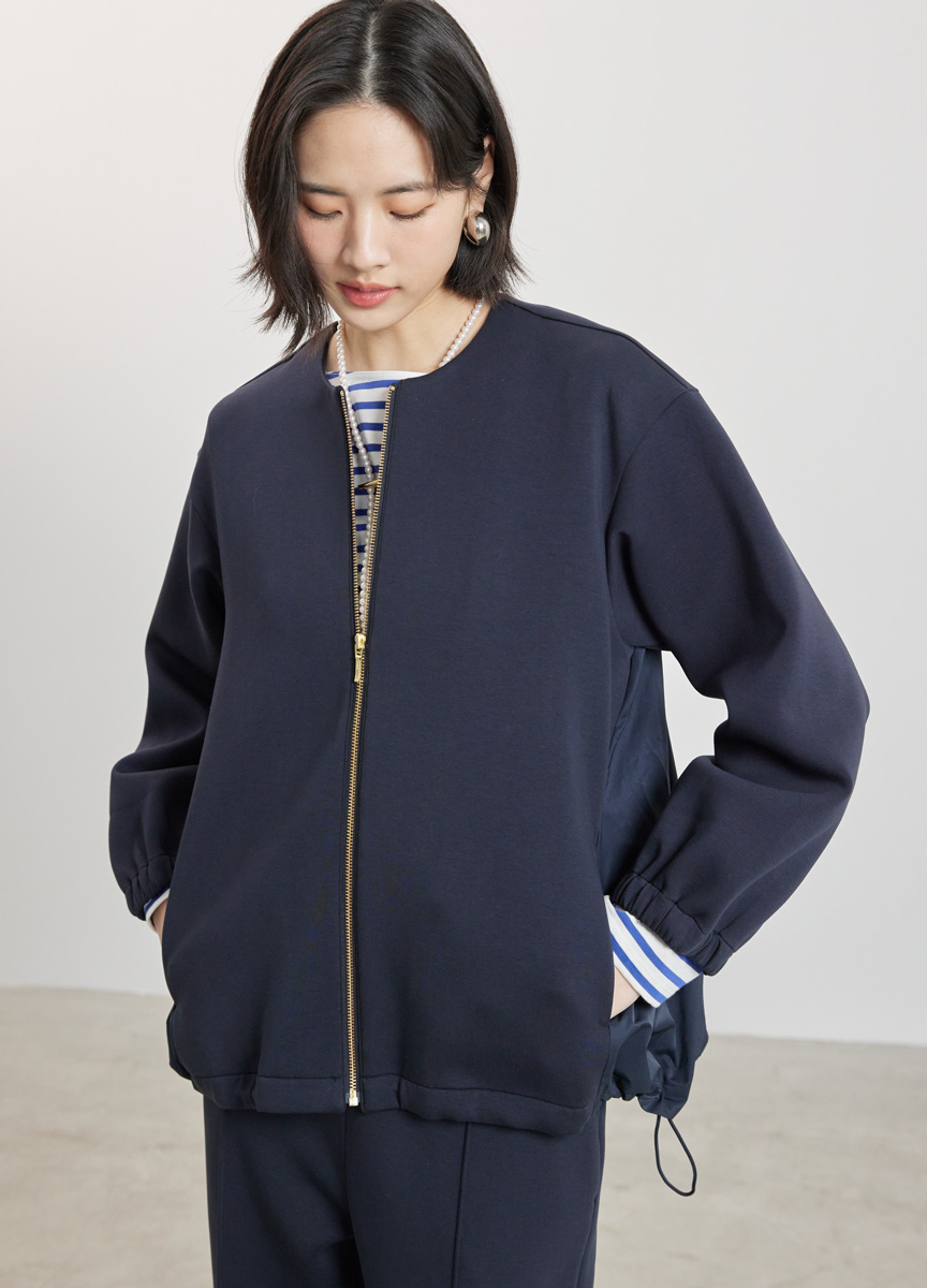 圓領太空棉異素材後拼接外套